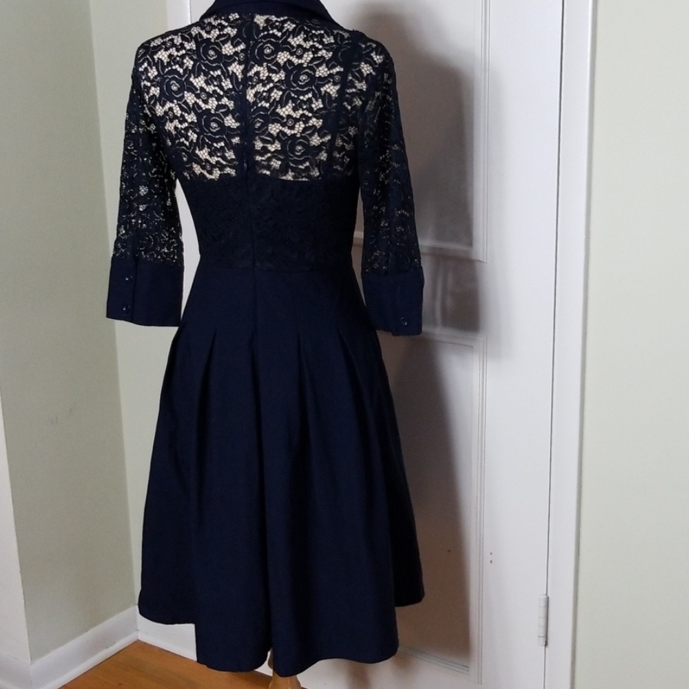 Navy Blue Retro Style Pinup Dress - Picture 6 of 9
